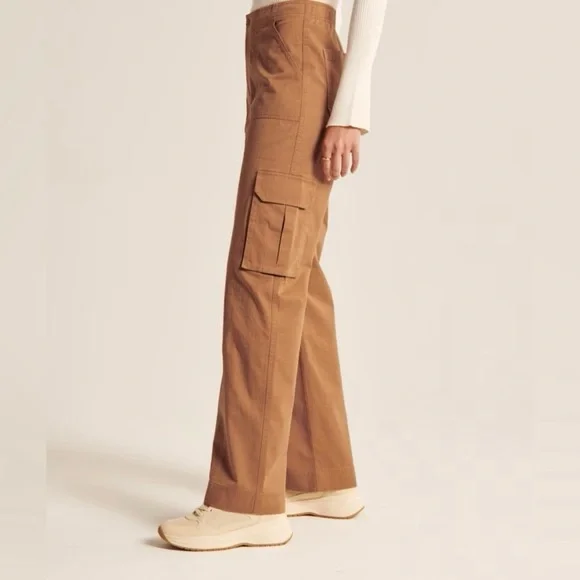 Abercrombie & Fitch Cargo Relaxed Pants Women's Brown Cotton Sz 32/14 - Picture 4 of 10
